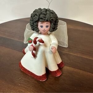 Vintage Avon Kneeded Angel Christmas Ornament – Candy Cane Angel Figurine